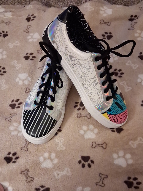 Disney Shoes - Disney Nightmare Before Christmas Multi-Pattern White Sneakers with Holographics